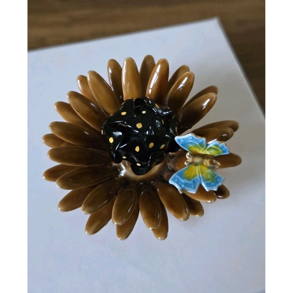 VTG Fashioncraft "Original by Robert" Enamel Sunflower Butterfly Brooch MCM Rare